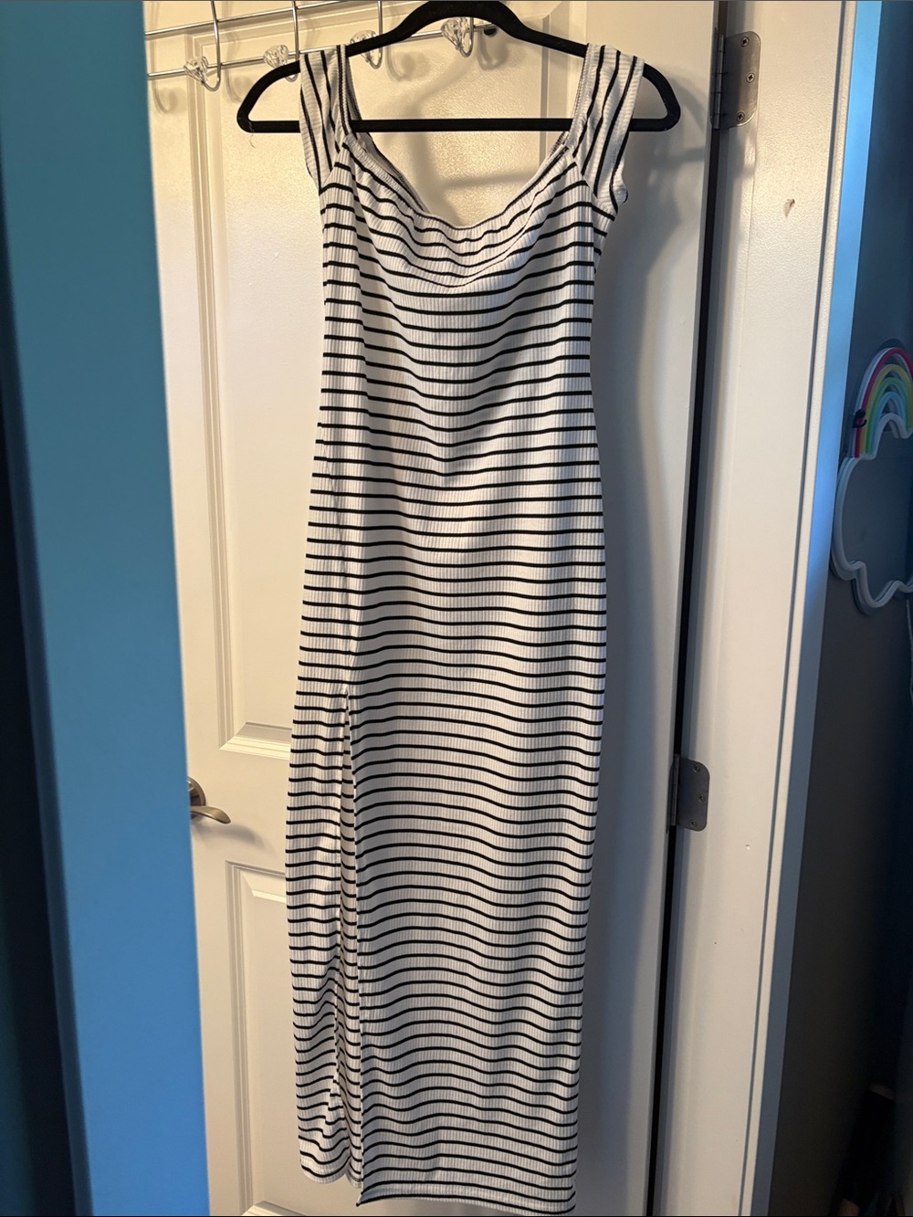 SHEIN Black and White Striped Cowl Neck Maxi Dress